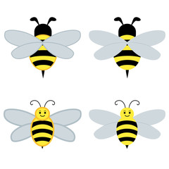 Set bees on a white background. Vector illustration.