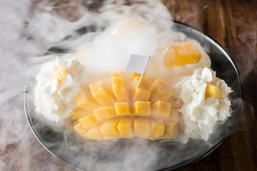 Thai style mango Ice Cream Set and dry ice
