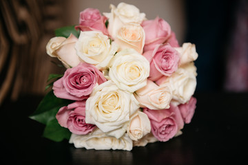 Wedding bouquet. Bride and groom