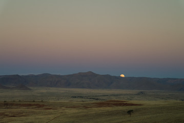Fototapeta na wymiar Full moon ascends over the dune in Namib desert, Namibia