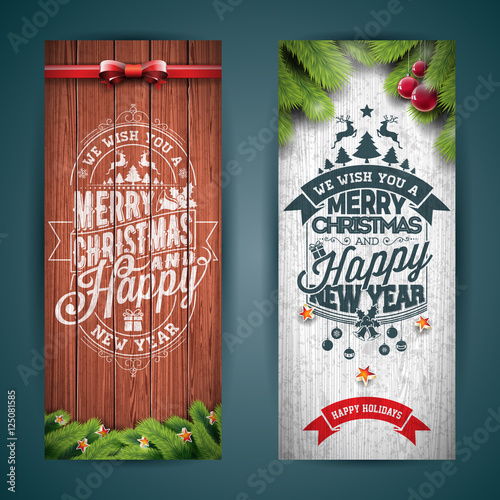 Vector Merry Christmas Banner Illustration With Typography Design