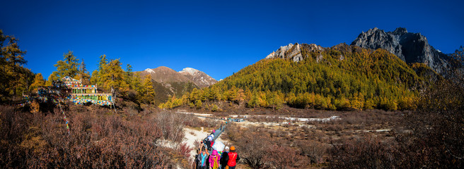 Daocheng County Sichuan Province, CHINA - OCTOBER 21, 2016 :  Panorama view of  Yading national reserve at Daocheng County, in the southwest of Sichuan Province, China.