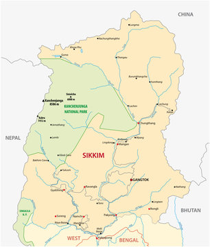 Road map of the Indian state Sikim