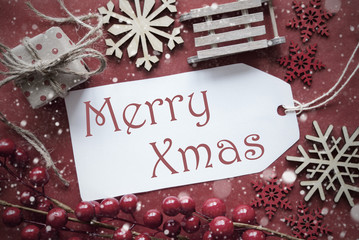 Fototapeta na wymiar Nostalgic Christmas Decoration, Label With Text Merry Xmas