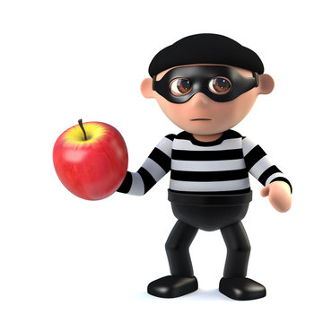 3d Burglar steals an apple