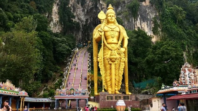Time Lapse of Batu Caves with Flying Pigeons Kuala Lumpur Malaysia
