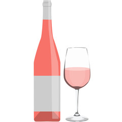 bottle of rose wine with glass of wine isolated vector illustration