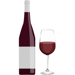bottle of red wine with glass of wine isolated vector illustration