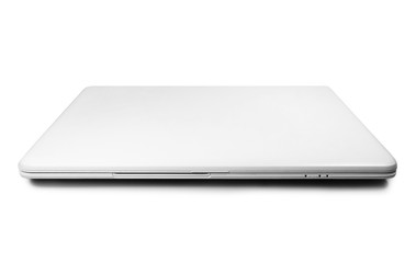 Blank white laptop with copy space, isolated on white background.