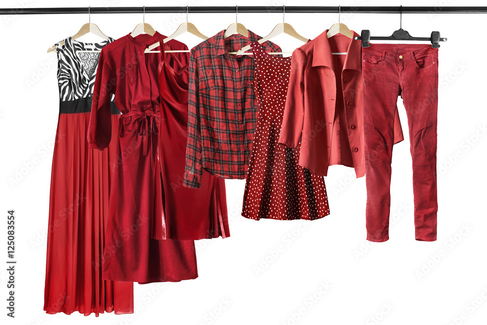 Wall mural Red clothes on clothes racks