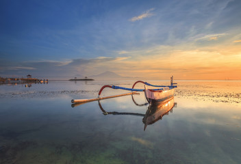 morning in Bali, Indonesia. Traditional fishing boats at Sanur bali Indonesia