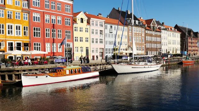 Zoom Out - Scenic Nyhavn District Daytime  - Copenhagen Denmark