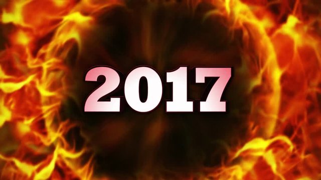2017, New Year in Fiery Ring and Flames, LOOP, 4k 
