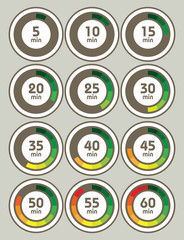 Set of timers. Sign icon. Full rotation arrow timer. 