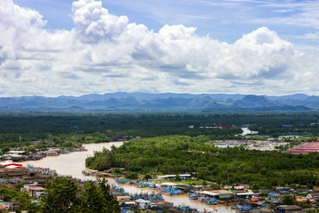 Panoramic view of Fishing Village in thailand