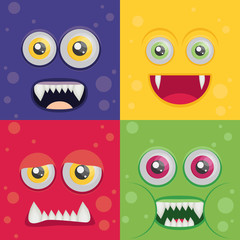 Cartoon monster set in flat style. Happy halloween vector.