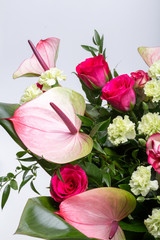 beautiful bouquet from fresh red roses and  anthurium