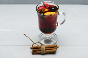 Glass of delicious glintwein or mulled hot wine