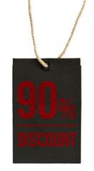 discount 90%. Paper labels (Tag) with different discount rates on white background