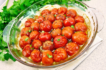 Tomatoes baked on table