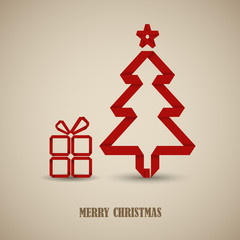 Fototapeta na wymiar Christmas card with folded red paper tree template