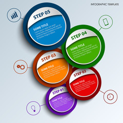 Info graphic with colored round design labels template
