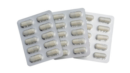 medical capsules on white background.