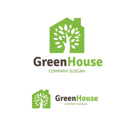 Green House Logo, Tree logo, Garden logo, green and eco logo template.