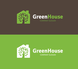 Green House Logo, Tree logo, Garden logo, green and eco logo template.