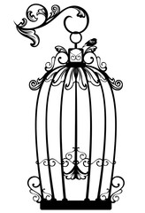 antique bird cage black and white vector design