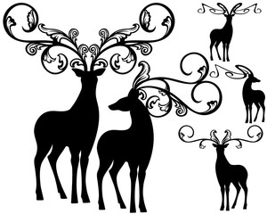 fantasy deers black vector silhouette set