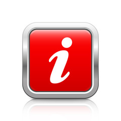 Information – Glossy red metal button with reflection