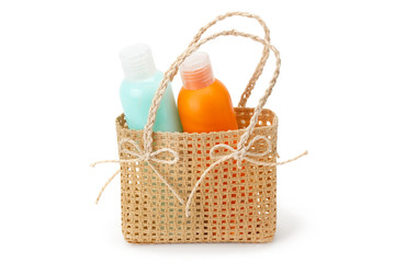 shampoo and conditioner in the basket