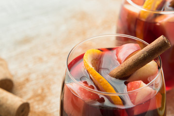 Spanish sangria with red wine and fruits