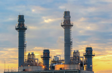 Gas turbine electrical power plant at dusk (twilight)