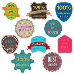 Set of Ten Vector Badges with Ribbons. Web stickers and labels. Isolated vector illustration.
