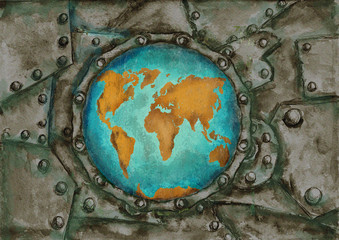 Obraz na płótnie Canvas Steam punk grunge world map 