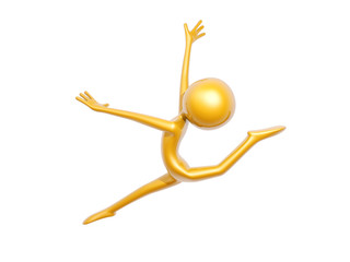 golden guy doing gymnastics jump isolated on white background 3d illustration