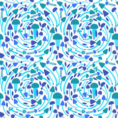 Set of different mushrooms. Colorful Vector seamless pattern.