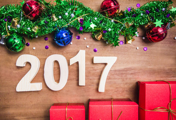 Christmas symbols colorful stars and colored bell surface texture Happy New Year 2017 holiday.