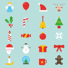 Obraz na płótnie Canvas Set of flat Christmas colorful icons 