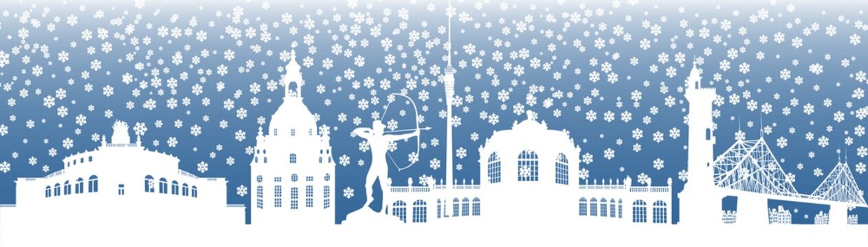 Dresden Winter Weihnachten Borte Element Wandtatoo Silhouette Adventszeit St&auml;dtereise Weihnachtsmarkt