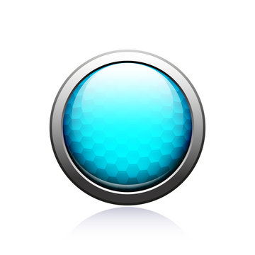 Round Blue Web Button With Pattern Inside, Vector Illustration