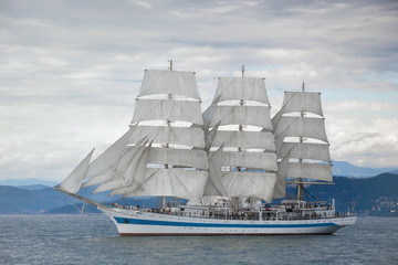 Fototapeta na wymiar Beautiful old sailing ship in the sea