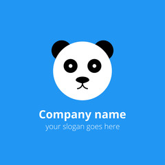 Panda logo vector design template. Animal wildlife sticker logotype concept icon on blue color background.