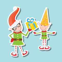 vector Illustration of the playful Santa elves