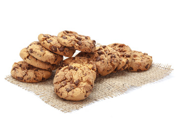 Chocolate chip cookie on white
