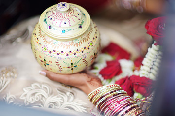 Amazing hindu wedding ceremony. Details of traditional indian wedding.