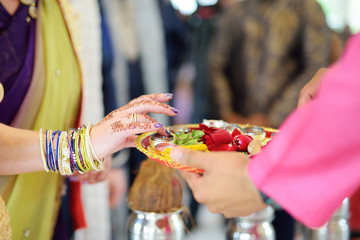 Amazing hindu wedding ceremony. Details of traditional indian wedding.