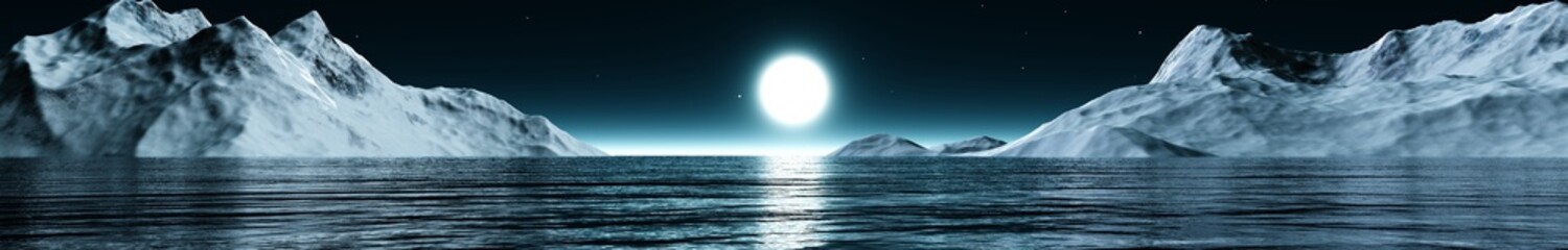 panorama seascape under the moonlight. the North Sea and the ice
